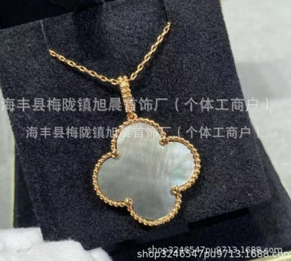 New Product 2024 Four-Leaf Clover Sweater Chain 18K Rose Gold Carnelian White Mother-Of-Pearl Pendant Clavicle Chain Couple Gift