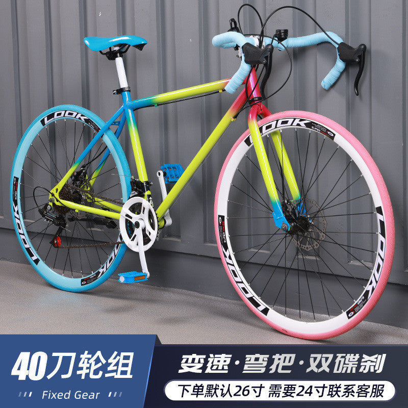 Variable Speed Fixed Gear Bicycle for Adults, Male and Female Students, Ultra-Light Road Racing Bicycle, High-Looking Solid Tire Internet Celebrity