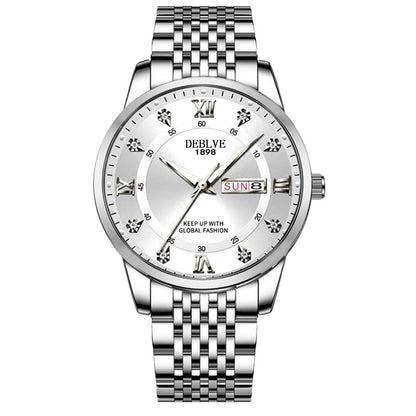 Men's solid band Double calendar Chinese and English luminous waterproof fashion fashion watch non-mechanical scanning needle watch