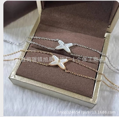 High Version Shangjia Platinum Jue Cross Necklace Female White Fritillaria 18k Gold Light Luxury High-end Bracelet for Girlfriend Gift