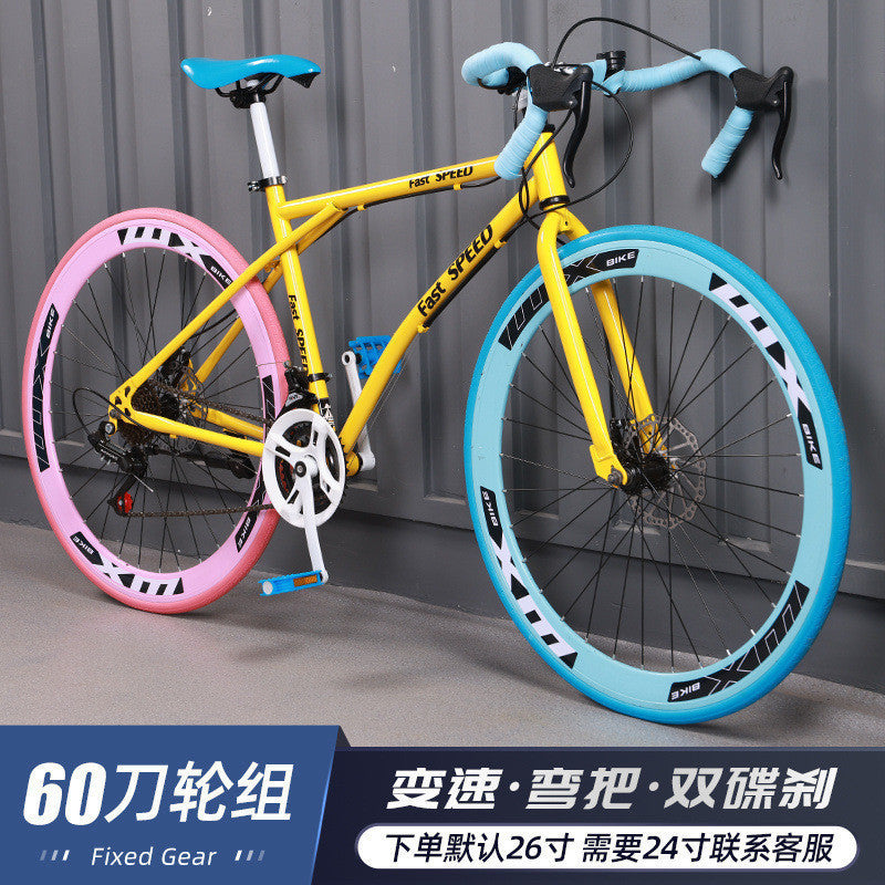 Variable Speed Fixed Gear Bicycle for Adults, Male and Female Students, Ultra-Light Road Racing Bicycle, High-Looking Solid Tire Internet Celebrity