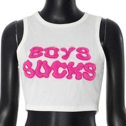 K24Tp297 European and American Style Short-Sleeved Retro Letter Summer New Sleeveless T-Shirt Trendy Brand Hot Girl Tank Top