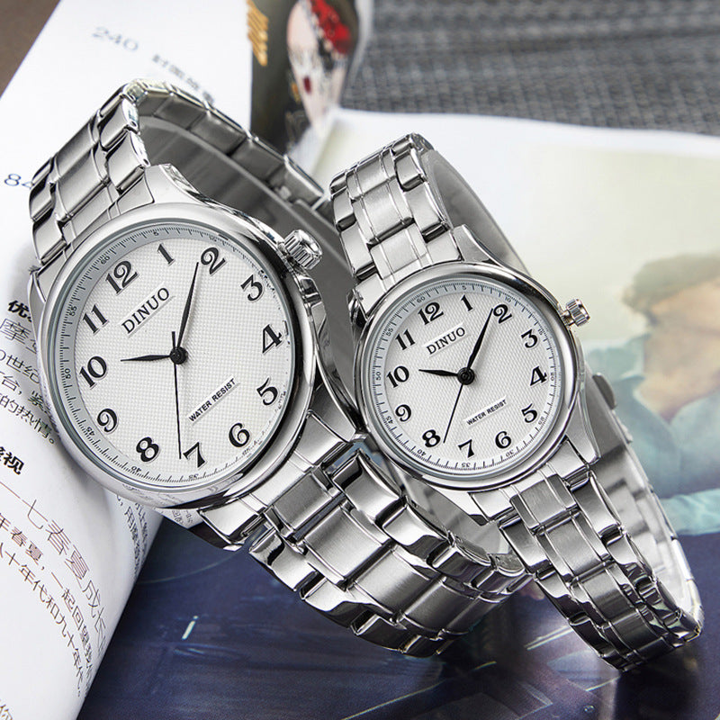 Dinuo_A8015 Men's and Women's Watches for Middle-Aged and Elderly People Waterproof Simple and Atmospheric Stainless Steel Belt Large Numbers