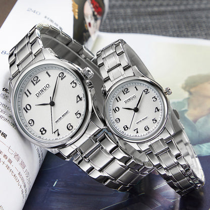 Dinuo_A8015 Men's and Women's Watches for Middle-Aged and Elderly People Waterproof Simple and Atmospheric Stainless Steel Belt Large Numbers