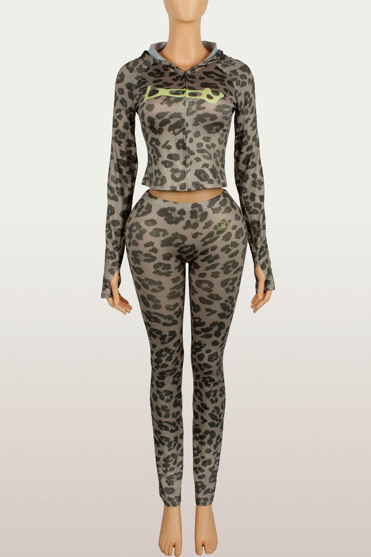 2025 Autumn New European and American Cross-Border Versatile Sexy Letter Print Hooded Long Sleeve Cardigan Top and Pants Set