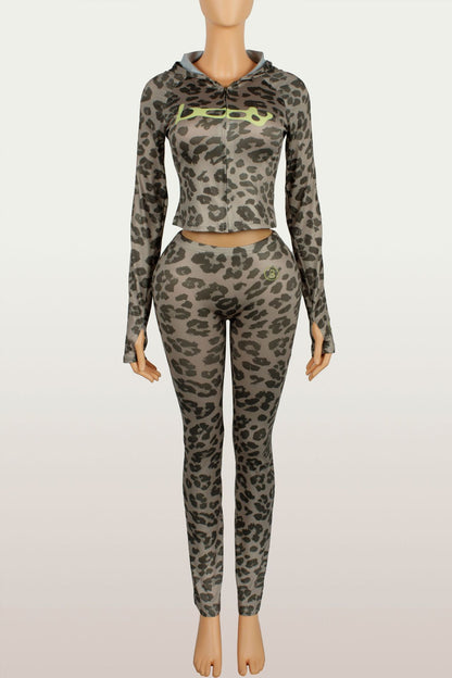 2025 Autumn New European and American Cross-Border Versatile Sexy Letter Print Hooded Long Sleeve Cardigan Top and Pants Set