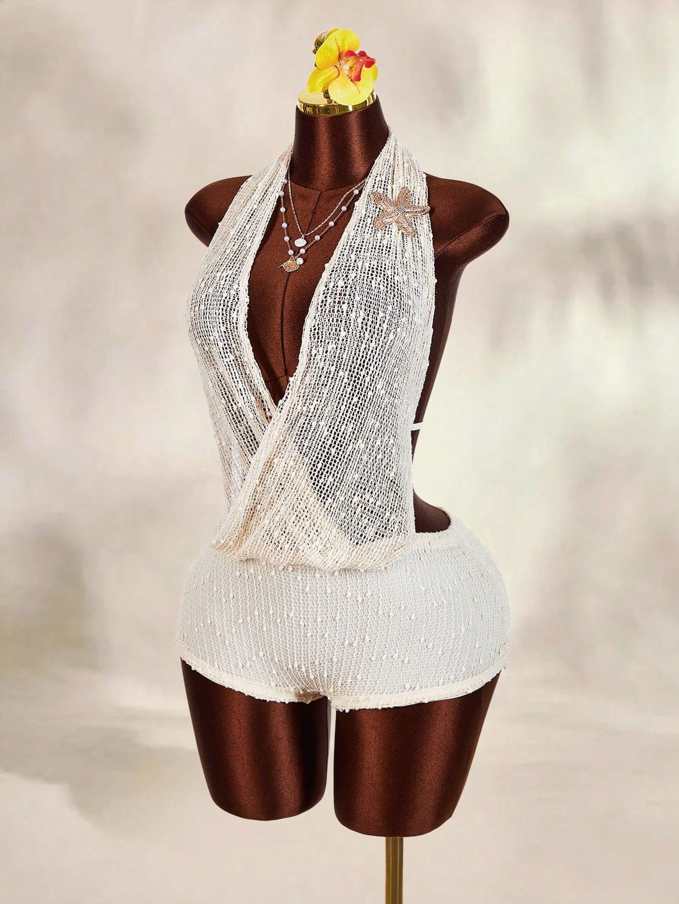 European and American New Cross-Border Women's Clothing Sexy Hot Girl Knitted Halter Neck Pile Collar Backless Sleeveless Woolen Dress Short Skirt for Women
