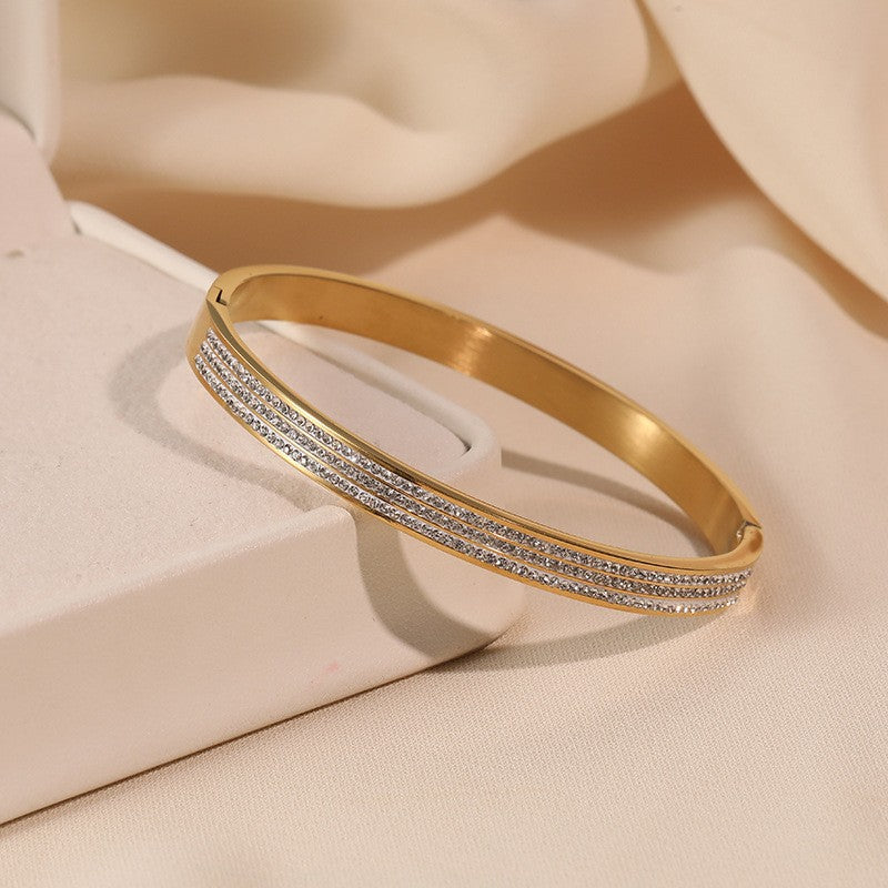 Cross-border Stainless Steel Bracelet Women's High-grade Electroplated Circle Bracelet Diamond Light Luxury Titanium Steel Fashion Jewelry