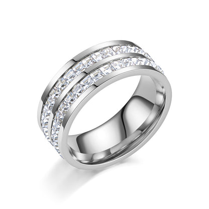 High-End Accessible Luxury Gypsophila Zircon Titanium Steel Ring Women's Ins Trendy 18K Non-Fading Couple Ring Diamond Ring Hand Jewelry