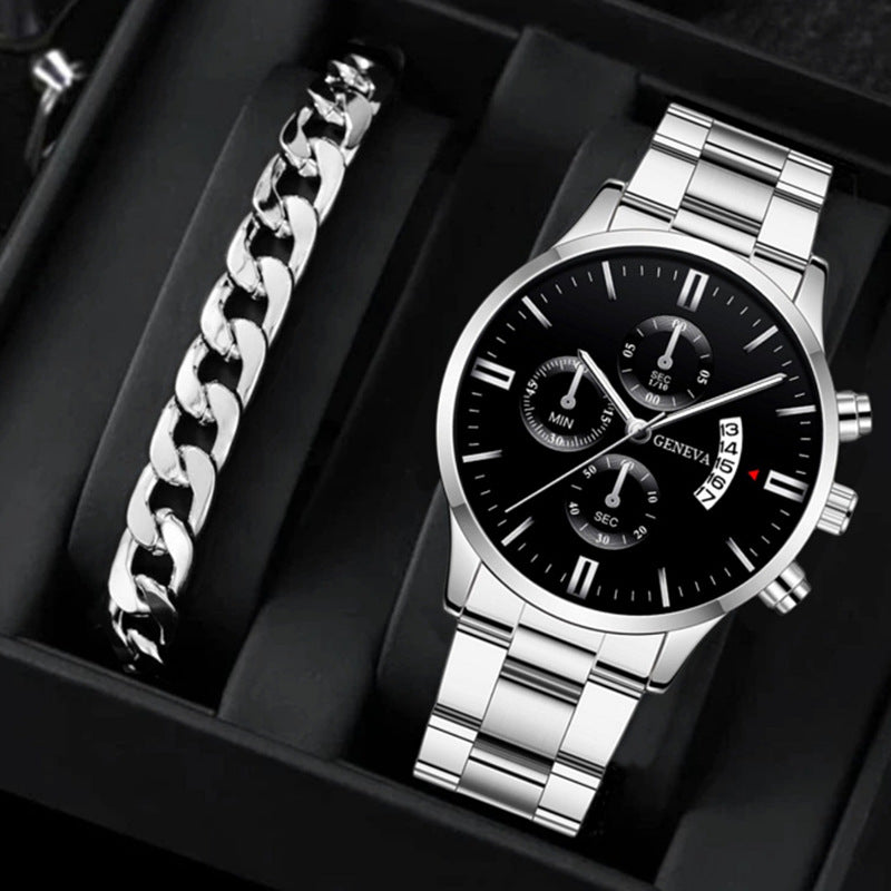 Factory direct sales calendar steel watch men's large dial quartz watch cross-border hot foreign trade men's watches wholesale