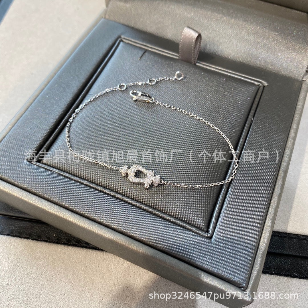 Fred Horseshoe Mini small size Full of Diamond Gifts Ins Lucky Small Bracelet Nautical Buckle Bracelet Necklace