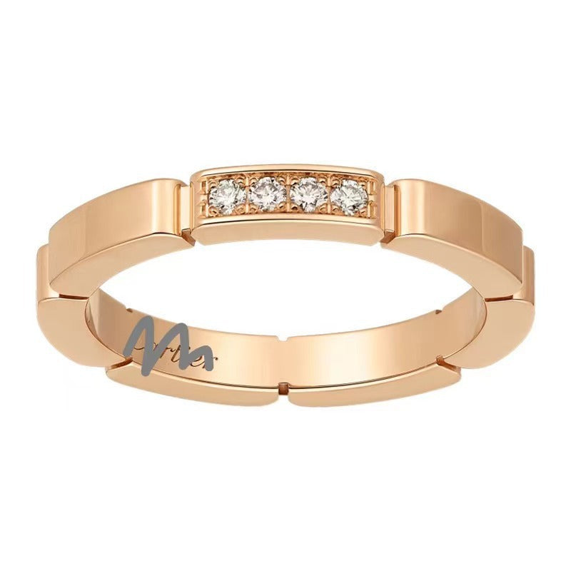 Seiko Edition Card Classic Ring Cnc Thick Gold Plated Signature Multi-Section Diamond Couple Ring Xiaohongshu Factory Wholesale