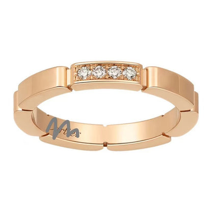 Seiko Edition Card Classic Ring Cnc Thick Gold Plated Signature Multi-Section Diamond Couple Ring Xiaohongshu Factory Wholesale