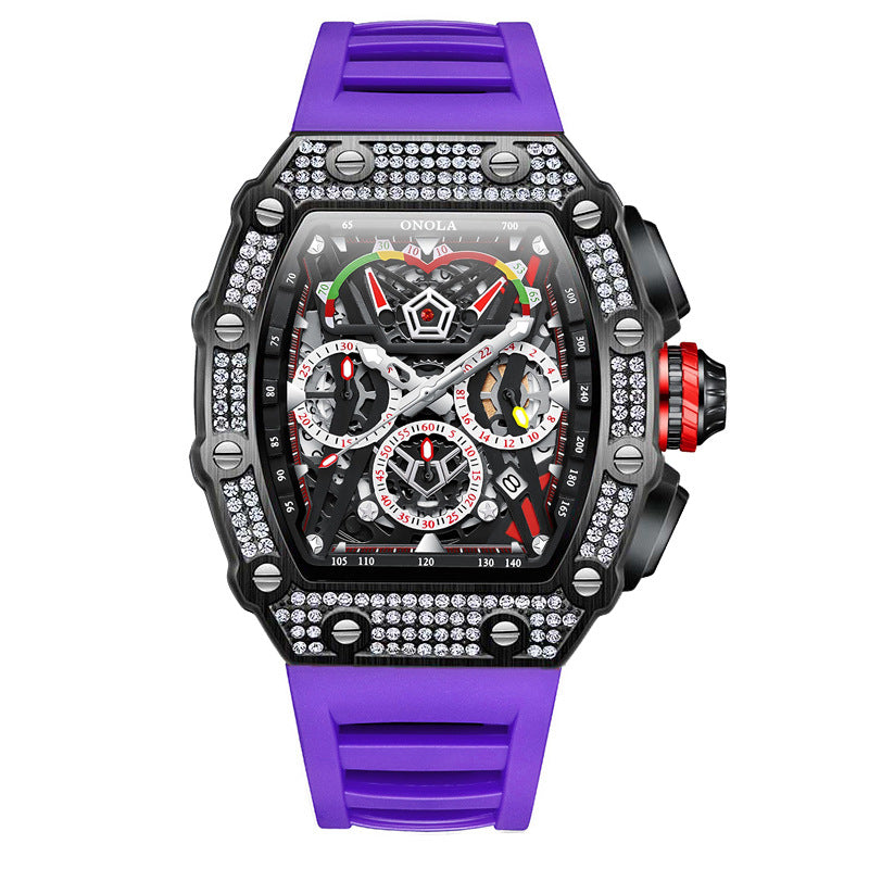 Cross-border new style ONOLA diamond multi-functional fashion waterproof quartz men's watch silicone with watch