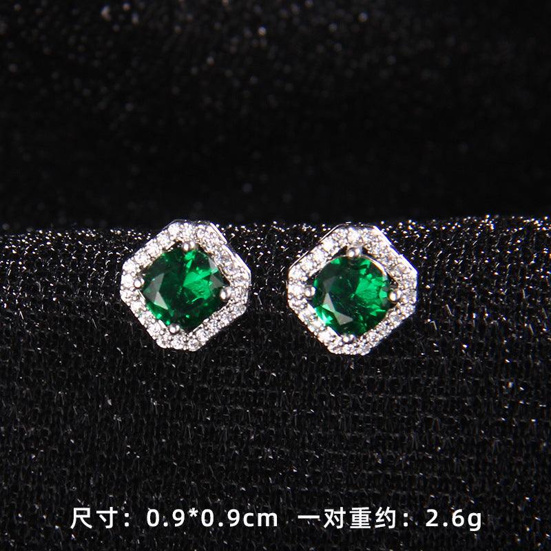 Set of Zircon Cross-Border Aliexpress Crystal Square Diamond Full Diamond Perfume Bottle Necklace Women's Jewelry Earrings Hot Selling Earrings