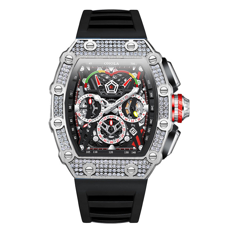 Cross-border new style ONOLA diamond multi-functional fashion waterproof quartz men's watch silicone with watch