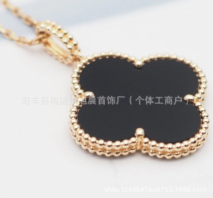 Latest Product 2025 Fanjia Four-Leaf Necklace 15mm Carnelian White Mother-Of-Pearl Pendant Clavicle Chain Couple Gift Fashion