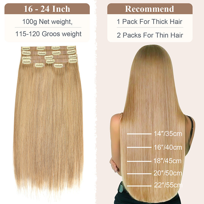 Customized Wigs Made of Real Human Hair Pu Clip-In Hair Extensions Clip in Human Hair Cross-Border European and American Wig Pieces