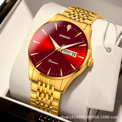 Watch Men's Double Calendar Diamond Luminous Waterproof Simple Thin in stock Daifa Spelling Duoduo Shake Voice Live Video