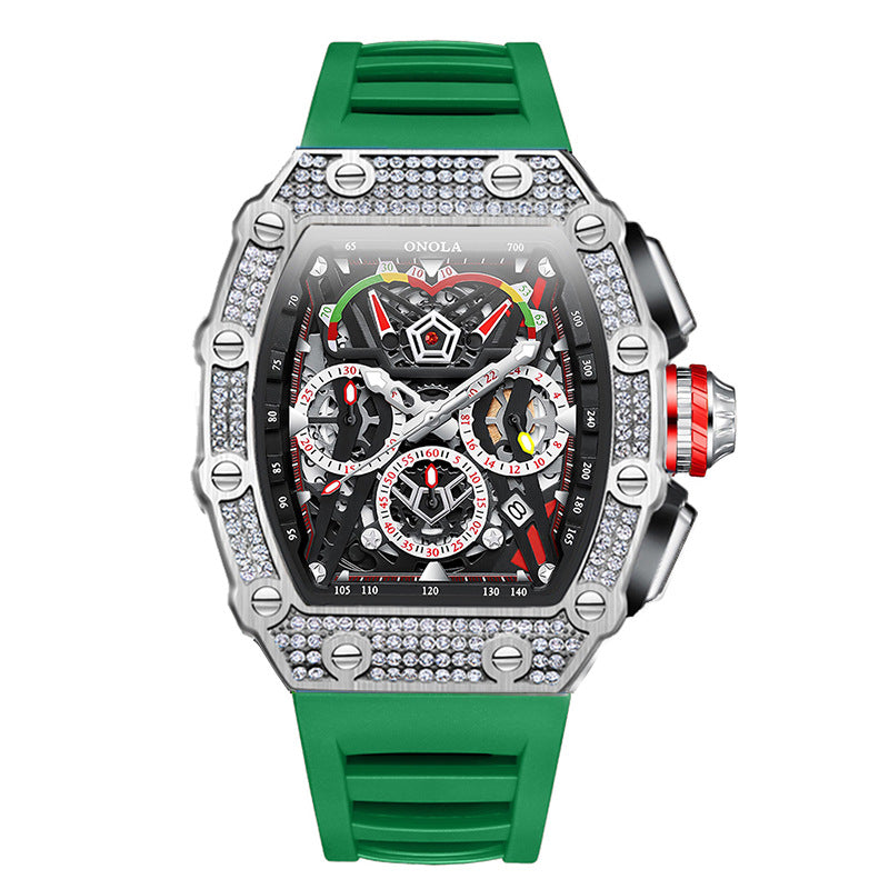 Cross-border new style ONOLA diamond multi-functional fashion waterproof quartz men's watch silicone with watch