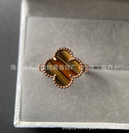 High Version V Gold Classic Four-Leaf Clover Ring, Personalized and Simple, Japanese and Korean Fashion Elegant, Full Diamond Ring Bracelet Wholesale