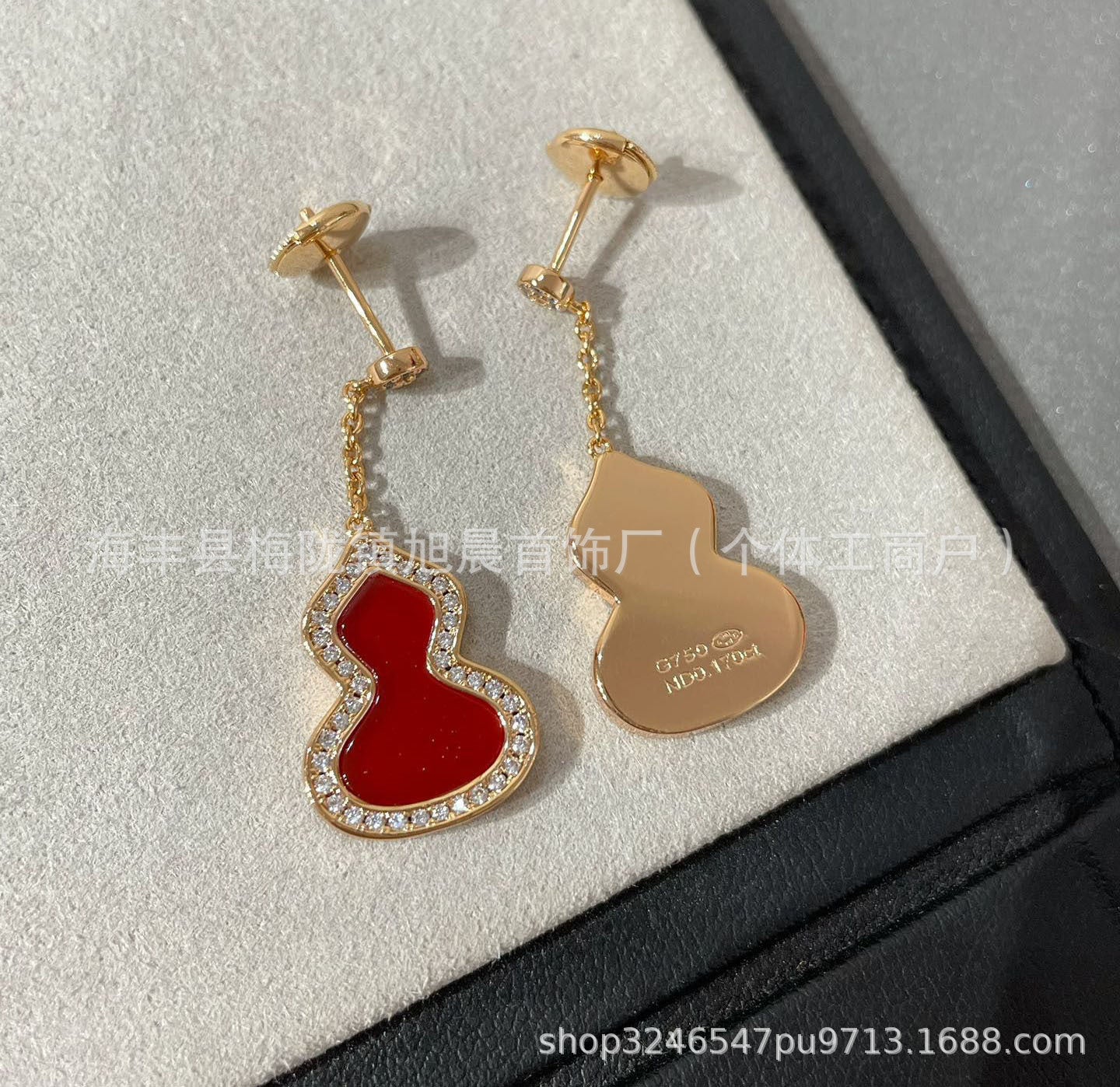 Kirin Gourd Earrings Ins Trendy 18k Rose Plated Gold Earrings Long Earrings Red Agate Earrings Medium Light Luxury