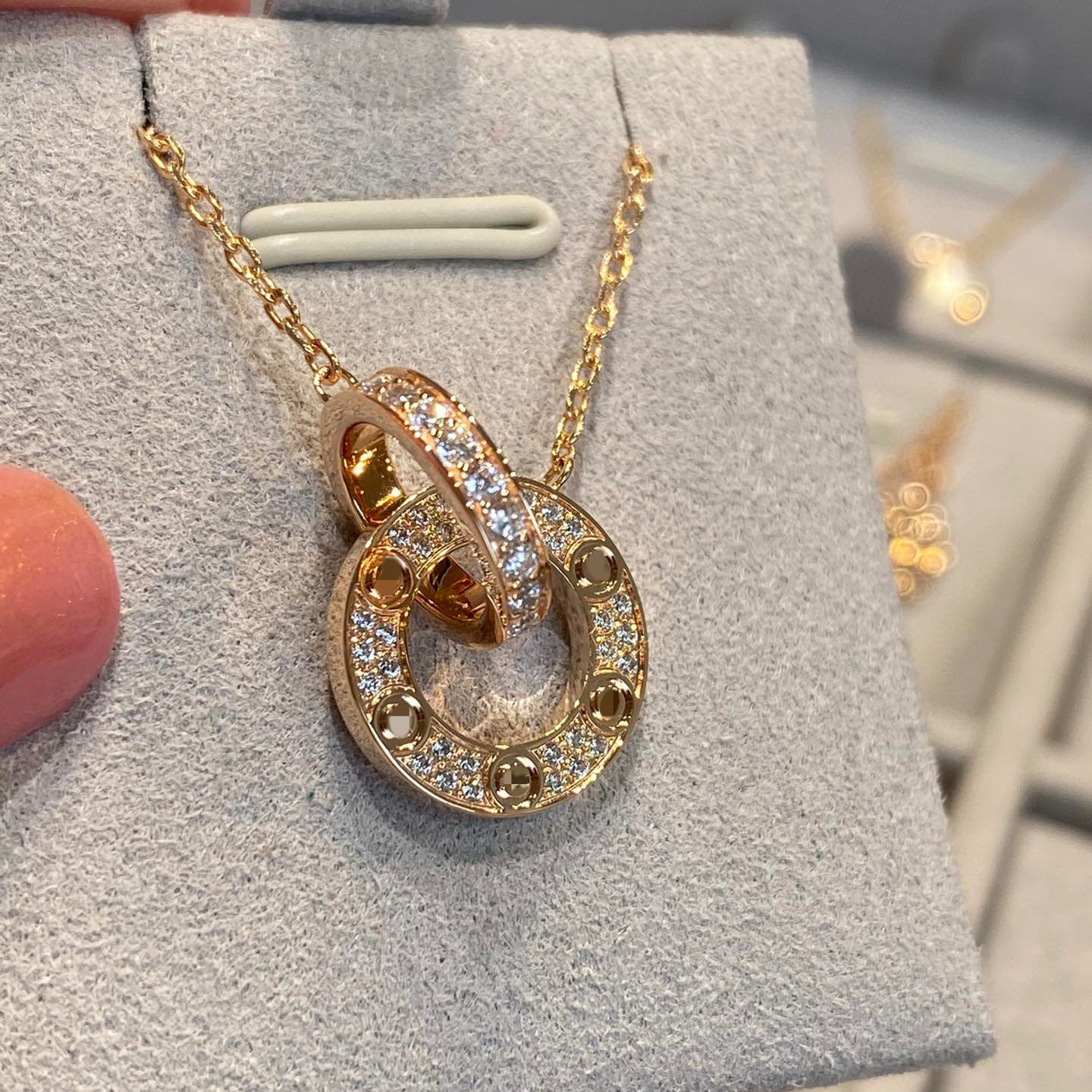 High Version insLOVE Classic Small Cake Gimmel Double Ring Necklace Women's Thick 18K Rose Gold Plating Fashion Light Luxury