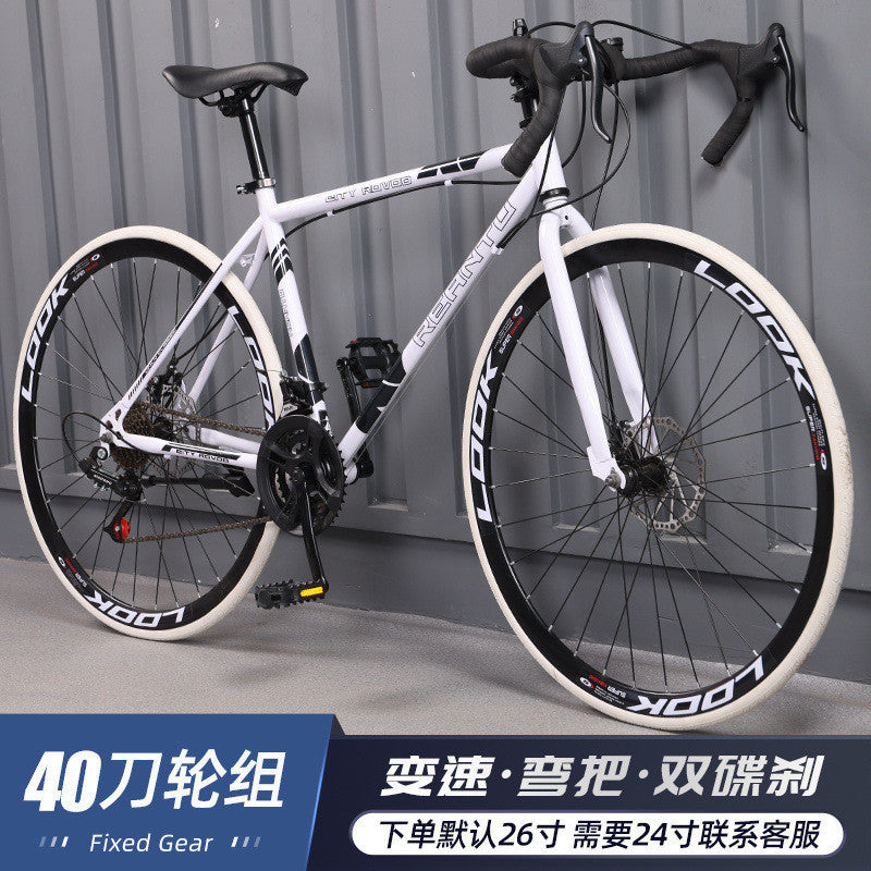 Variable Speed Fixed Gear Bicycle for Adults, Male and Female Students, Ultra-Light Road Racing Bicycle, High-Looking Solid Tire Internet Celebrity