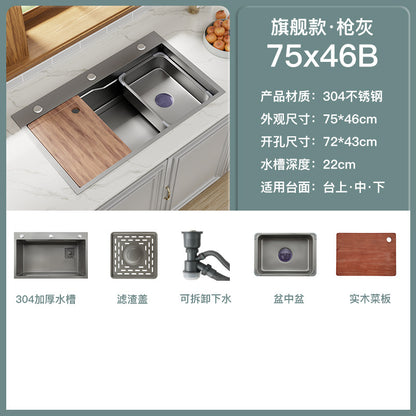Kitchen 304 Stainless Steel Sink Black Nano Vegetable Basin Large Single Sink Vegetable Sink Sink Thickened Sink