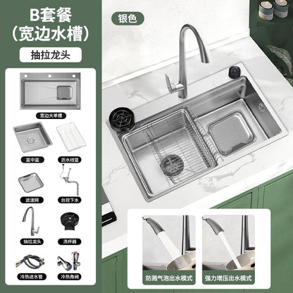 Kitchen Household Sink Thickened Vegetable Washing Basin Large Slag Collection Net SUS304 Stainless Steel Rice Grain Embossed Large Single Groove