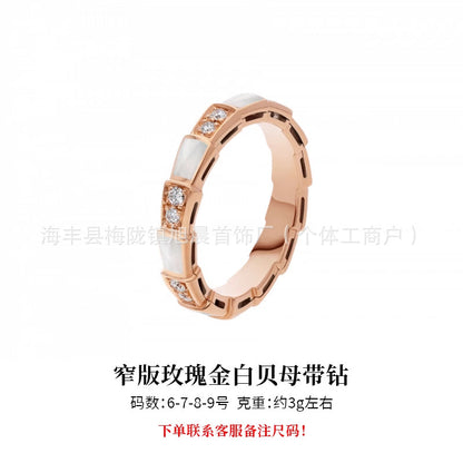 18K Gold Snake Bone Ring Stacked Ring Diamond Ring White Fritillaria Rose Gold Platinum Diamond Ring for Men and Women Couple
