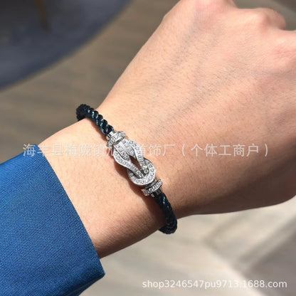 New Trendy Ins Black Samurai Black Couple's Year Horseshoe Buckle Steel Rope Bracelet Bracelet Men's Bracelet