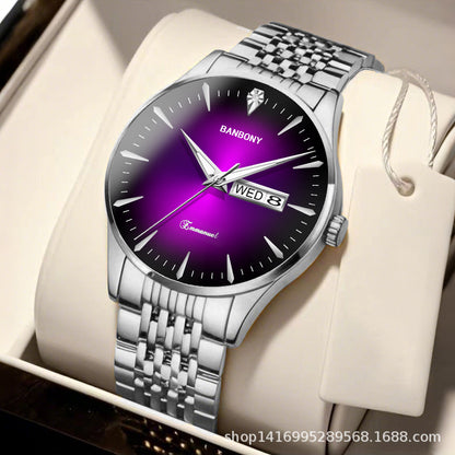 Watch Men's Double Calendar Diamond Luminous Waterproof Simple Thin in stock Daifa Spelling Duoduo Shake Voice Live Video