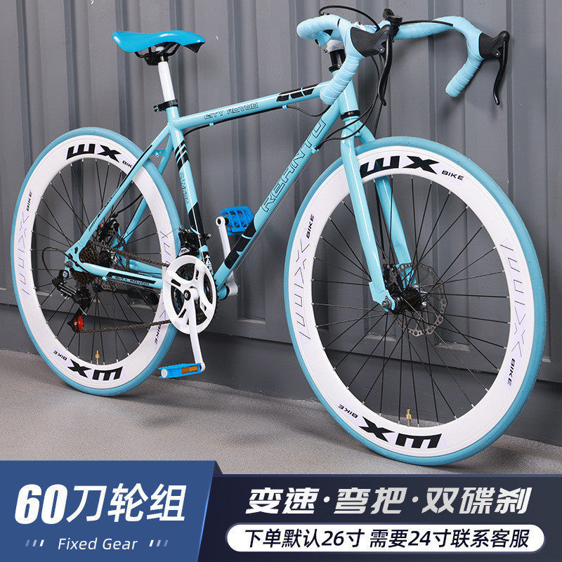 Variable Speed Fixed Gear Bicycle for Adults, Male and Female Students, Ultra-Light Road Racing Bicycle, High-Looking Solid Tire Internet Celebrity