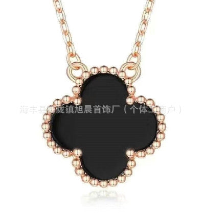 Latest Product 2025 Fanjia Four-Leaf Necklace 15mm Carnelian White Mother-Of-Pearl Pendant Clavicle Chain Couple Gift Fashion
