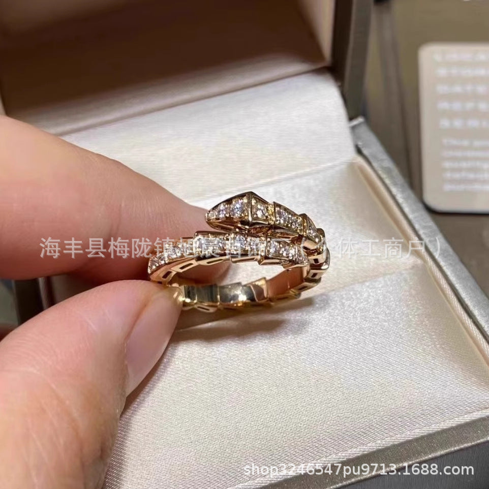 18K Gold Snake Bone Ring Stacked Ring Diamond Ring White Fritillaria Rose Gold Platinum Diamond Ring for Men and Women Couple
