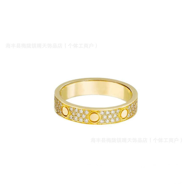 High-End Baby's Breath Ring Plated with 18K Thick Gold Couple Ring Mini Diamond-Set Two-Row Three-Row Diamond Manufacturer Wholesale