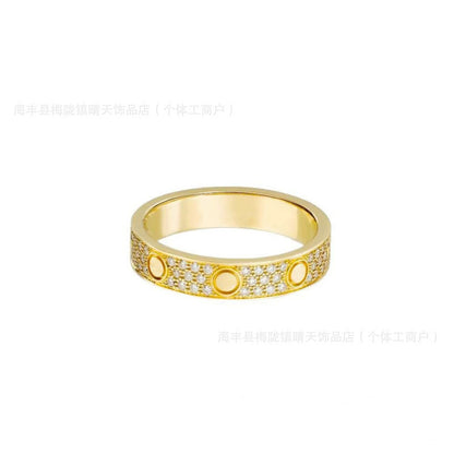High-End Baby's Breath Ring Plated with 18K Thick Gold Couple Ring Mini Diamond-Set Two-Row Three-Row Diamond Manufacturer Wholesale