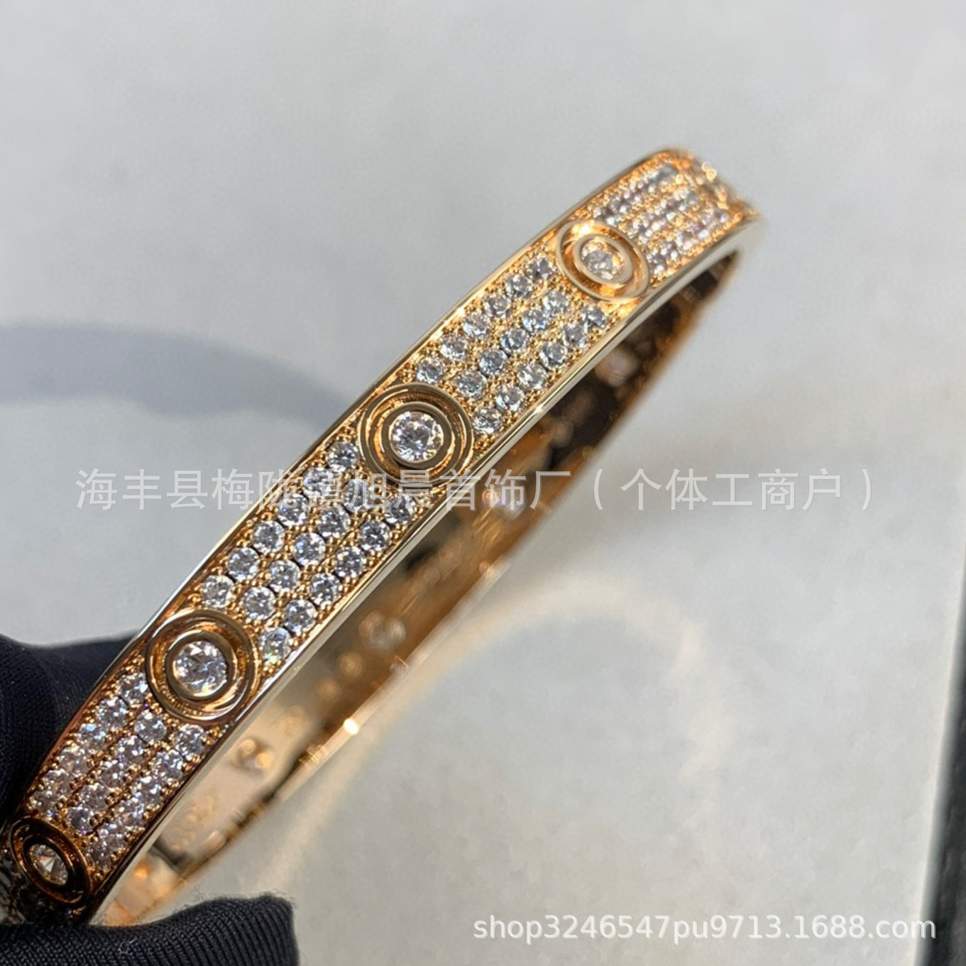 High Version Classic LOVE Gypsophila Three Row Diamond Full Diamond Couple Bracelet Wide Version Thick 18K Rose Gold Plating