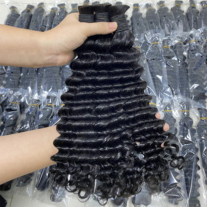 Real Human Hair Handle Deep Wave Multi-Color Seamless Hair Extension Cross-Border Wig Bulk Human Hair