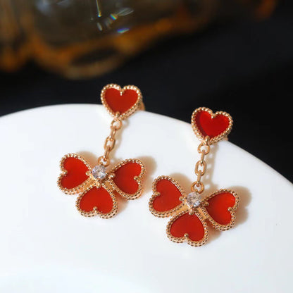 High Version V Gold Four-leaf Clover Necklace V Classic White Fritillaria Earrings Electroplated Thick Gold All-match Simple Fashion Beautiful OL