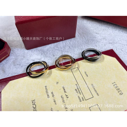 High-Quality Card Three-Color Three-Ring Ring Plated with 18K Thick Gold Couple Ring Women's Ring Cross-Border Style Factory Wholesale
