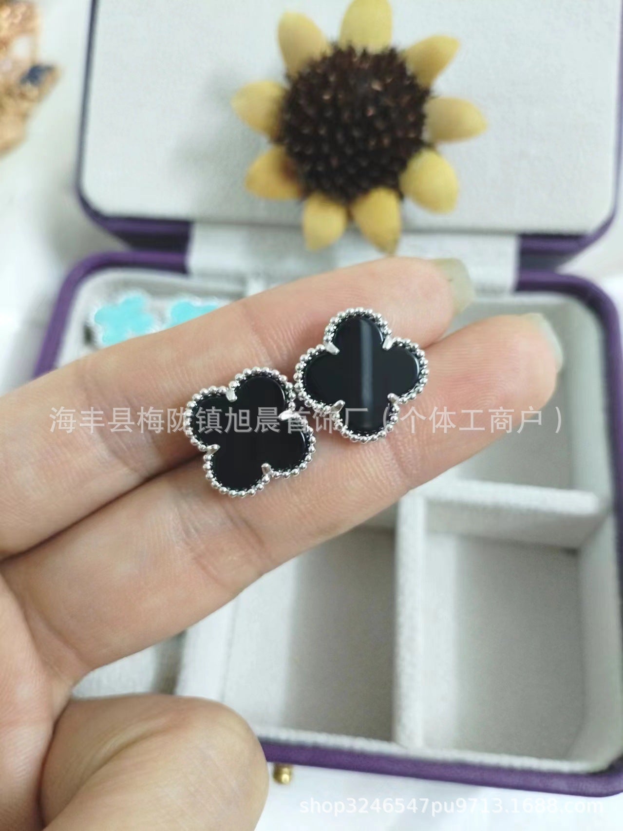 15mm New Fanjia Lucky Clover Ear Studs 18 Rose Gold Light Luxury Niche High-Grade All-Match Light Luxury Earrings