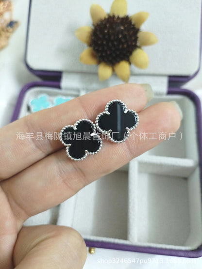 15mm New Fanjia Lucky Clover Ear Studs 18 Rose Gold Light Luxury Niche High-Grade All-Match Light Luxury Earrings