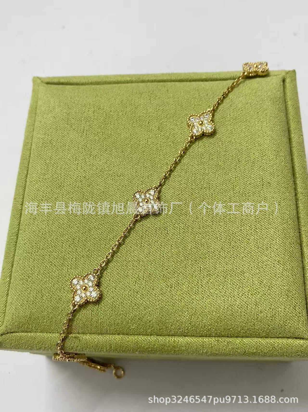 High Version Fanjia Four-Leaf Clover 6 Small Flower Bracelet Cnc Precision Natural Carnelian Lucky Bracelet V Gold Plated 18K Gold