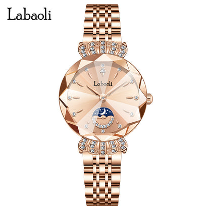 Laboli women's watch live popular Diamond-embedded women's small second plate watch light luxury niche fashion waterproof quartz watch