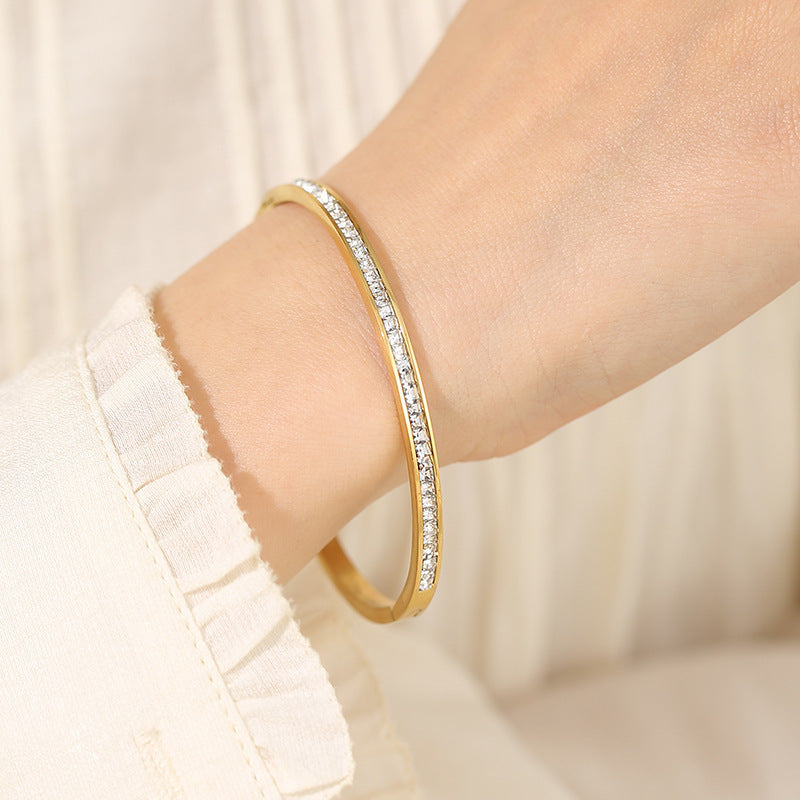 Cross-border Stainless Steel Bracelet Women's High-grade Electroplated Circle Bracelet Diamond Light Luxury Titanium Steel Fashion Jewelry
