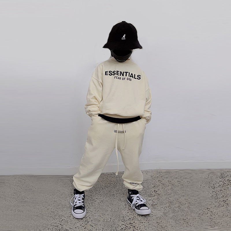 Trendy Brand Children's Clothing Essentials Autumn and Winter Suit Men's and Women's High Street Loose Hooded Fleece Sweater Pants