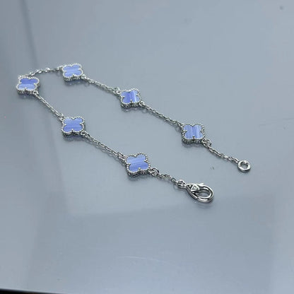 Four-leaf clover mini six-flower bracelet women's high version V gold full diamond bracelet does not fade summer silver bracelet high sense