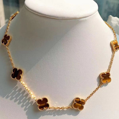 Four Seasons Ten Flower Necklace Female 9 Sterling Silver Four-Leaf Clover Necklace Light Luxury Fashion Temperament All-Match Gift for Girlfriend.